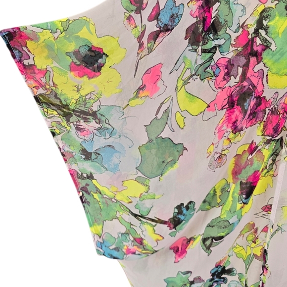 OP Multicolor Floral White Fringed Swim Cover Kimono XL - Picture 5 of 7